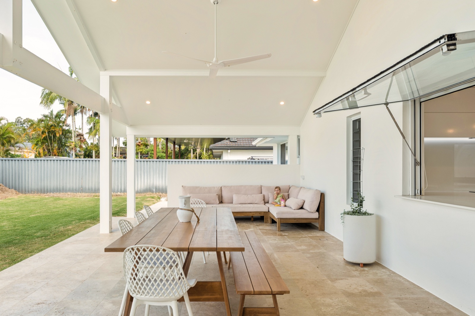 Covered outdoor lounge and dining